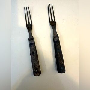 Antique Rustic Patina Set of 2 Forks 3 Pronged Tines Collectible Cutlery RARE